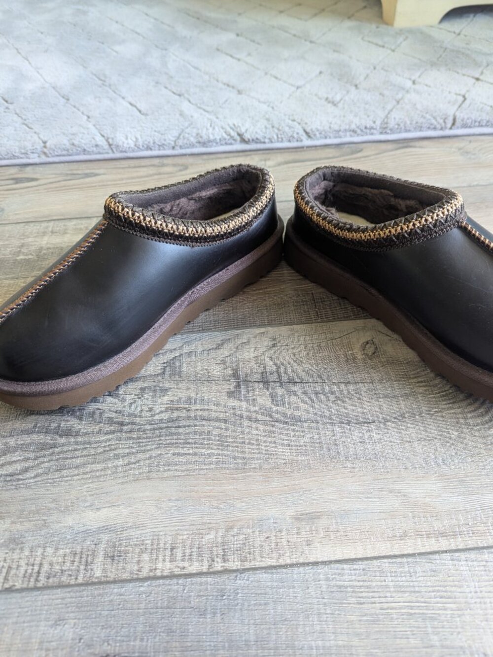 UGG Women's Tasman Leather Regen Slip On Slipper Wool Mule Chocolate Brown 8 - Picture 5 of 13